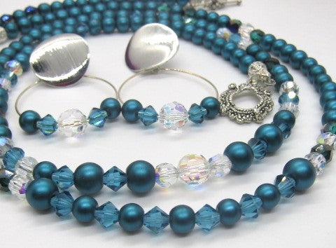 Stunning Indicolite Czech Crystals, Crystal Passion Focal, and Fire-Polish /Blue/Green Beads, Two-Strand, Teal Necklace Set - crafted by Artistry Jewelry