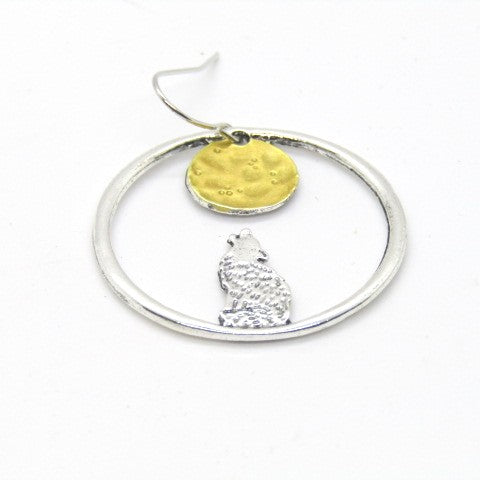 Retro Moon and Wolf Hoop Earrings