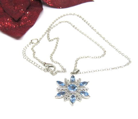 Lovely Blue Winter Snowflake Necklace