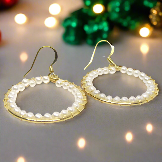 Lovely Gold and White Pearl Hoop Earrings-by Artistry Jewelry