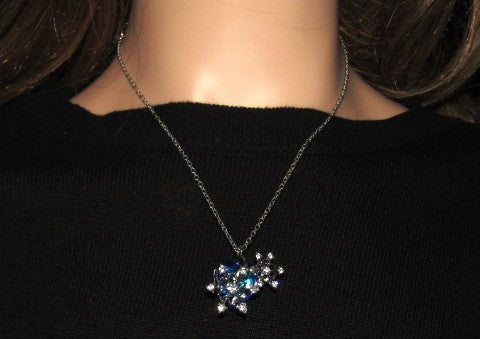 Beautiful Blue Heart and Snowflake Necklace