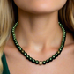 Stunning Cubic Zirconia, Czech Green Satin Beads, and Gold Hematite, Beaded Necklace, One-of-a-Kind, Crafted by Artistry Jewelry