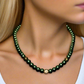 Stunning Cubic Zirconia, Czech Green Satin Beads, and Gold Hematite, Beaded Necklace, One-of-a-Kind, Crafted by Artistry Jewelry