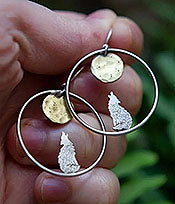 Retro Moon and Wolf Hoop Earrings