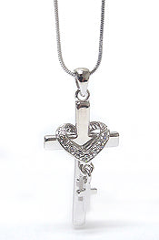 Stunning Heart and Cross Pendant Necklace