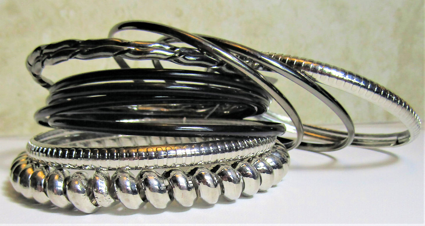 Stunning Silver and Black Bangle Bracelet