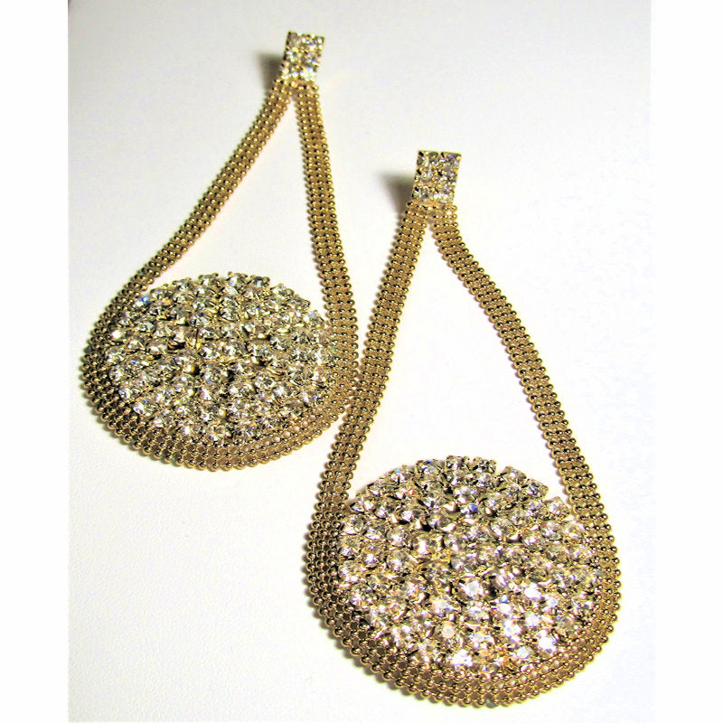 Gorgeous Large Rhinestone and Gold Chandelier Earrings