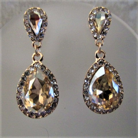 Lovely Champagne Teardrop Rhinestone Earrings