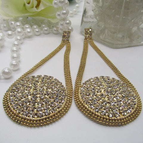 Gorgeous Large Rhinestone and Gold Chandelier Earrings