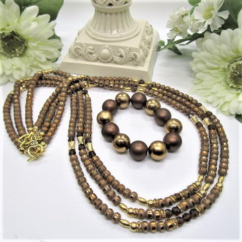 Stunning Golden Cocoa Matinee  Necklace Set