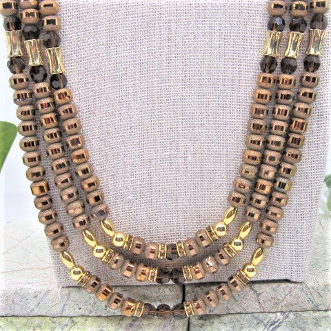 Stunning Golden Cocoa Matinee  Necklace Set