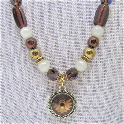 Elegant Crystal Brown Matinee Necklace Set