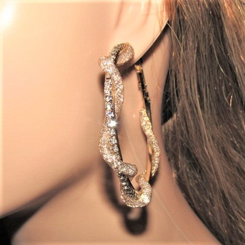 Stunning Netted and Rhinestone Hoop Earrings