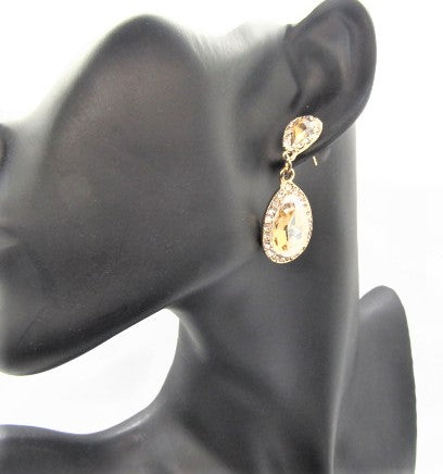 Lovely Champagne Teardrop Rhinestone Earrings