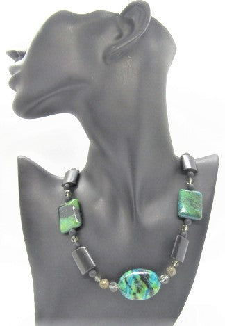 Amazing Turquoise Green and Black Matinee Necklace