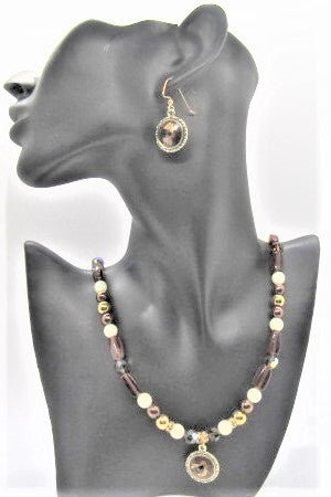 Elegant Crystal Brown Matinee Necklace Set