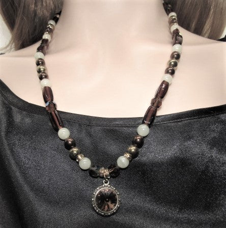 Elegant Crystal Brown Matinee Necklace Set