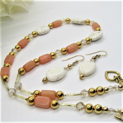 Exceptional Peaches and Cream Matinee Necklace Set