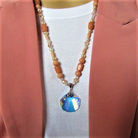 Shimmering Seaside Peach Shell 2 Matinee Necklace